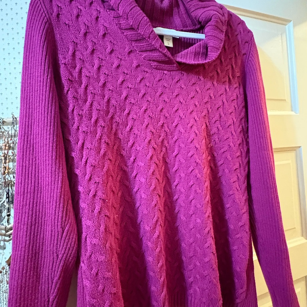 Coldwater Creek Women's Cowl-Neck Cable Knit Sweater - Fuchsia